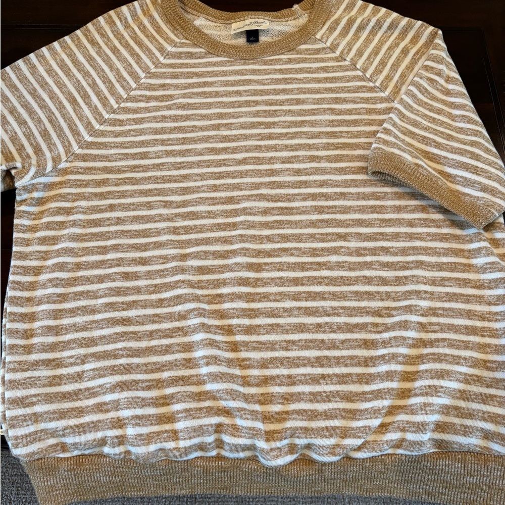 Universal Thread Tan and White Crewneck Sweater with Stripes